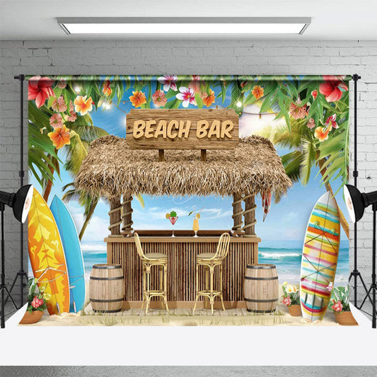 Lofaris Hawaiian Wooden Beach Bar Summer Vibe Photo Backdrop