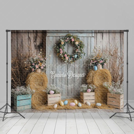 Lofaris Haystack Wooden Wall Colorful Eggs Easter Backdrop