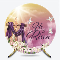 Lofaris He is Risen Easter Cross Lilies Doves Round Backdrop Religious Celebration Party Decor