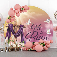 Lofaris He is Risen Easter Cross Lilies Doves Round Backdrop Religious Celebration Party Decor