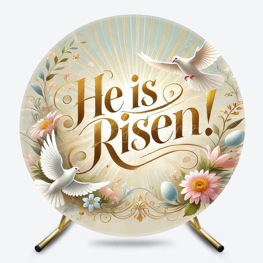 Lofaris He Is Risen Pigeon Floral Eggs Round Easter Backdrop
