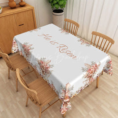 Lofaris He Is Risen Pink Lily Rectangle Tablecloth Religious Cross Floral Table Cover Easter Church Dining Decor