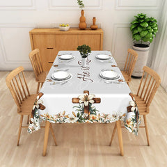 Lofaris He Is Risen Wooden Cross Rectangle Tablecloth White Lily Religious Table Cover Christian Easter Home Decor
