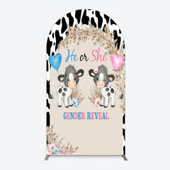Lofaris He or She Gender Reveal Cow Arch Backdrop Western Farm Animal and Pampas Grass Party Cover