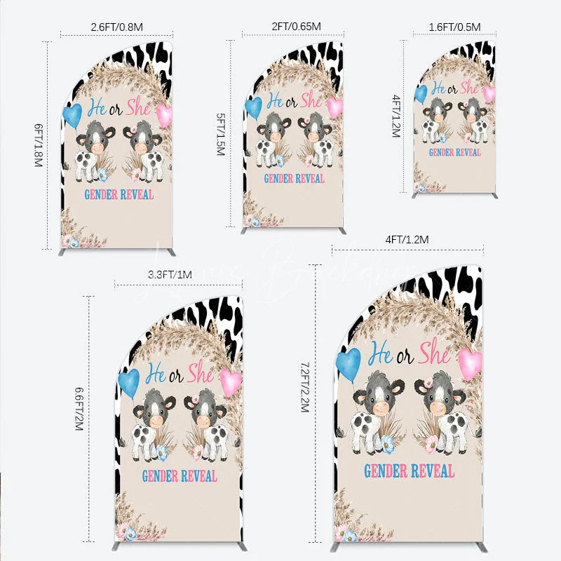 Lofaris He or She Gender Reveal Cow Half Moon Arch Backdrop Western Farm Animal and Pampas Grass Party Cover