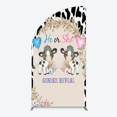 Lofaris He or She Gender Reveal Cow Half Moon Arch Backdrop Western Farm Animal and Pampas Grass Party Cover