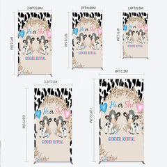 Lofaris He or She Gender Reveal Cow Rectangle Backdrop Western Farm Animal and Pampas Grass Party Cover