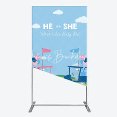 Lofaris He or She Golf Theme Gender Reveal Rectangle Arch Backdrop Pink and Blue Baby Shower Party Decor