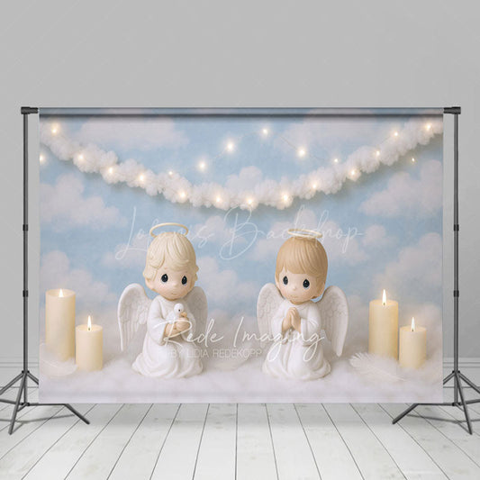 Lofaris Heavenly Angel Candles Blue Sky Cake Smash Backdrop