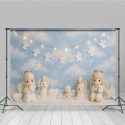 Lofaris Heavenly Little Angel and Blue Sky Photo Backdrop Cherub Blessing Birthday Photography Background