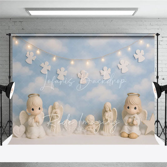 Lofaris Heavenly Little Angel and Blue Sky Photo Backdrop Cherub Blessing Birthday Photography Background