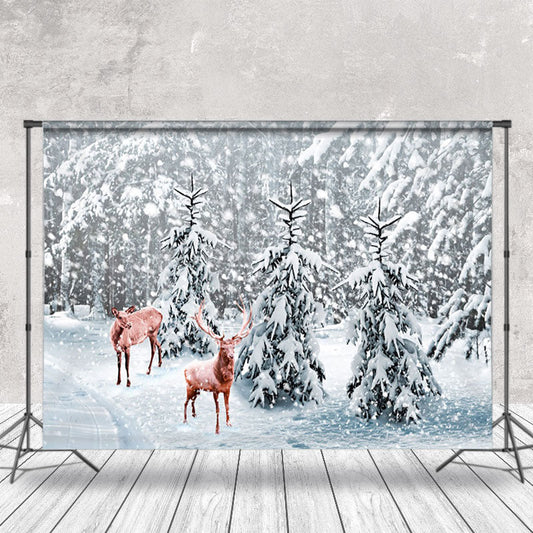 Lofaris Heavy Snow White Pine Forest Elk Winter Backdrop