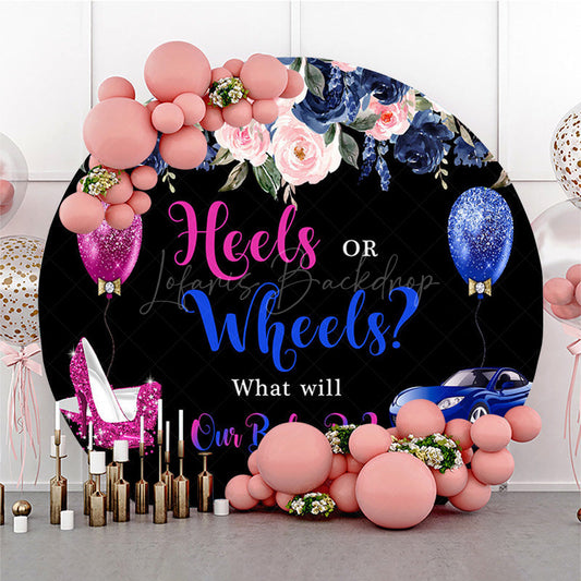 Lofaris Heels Or Wheels Floral Gender Reveal Round Backdrop