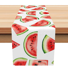 Lofaris Hello Summer Table Runner with Fresh Watermelon Print Fun Kitchen Decor for Outdoor BBQ and Picnic Party