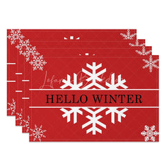 Lofaris Hello Winter Set of 4 Placemats Red with White Snowflakes Modern Holiday Table Mats Decor