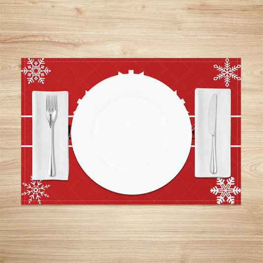 Lofaris Hello Winter Set of 4 Placemats Red with White Snowflakes Modern Holiday Table Mats Decor