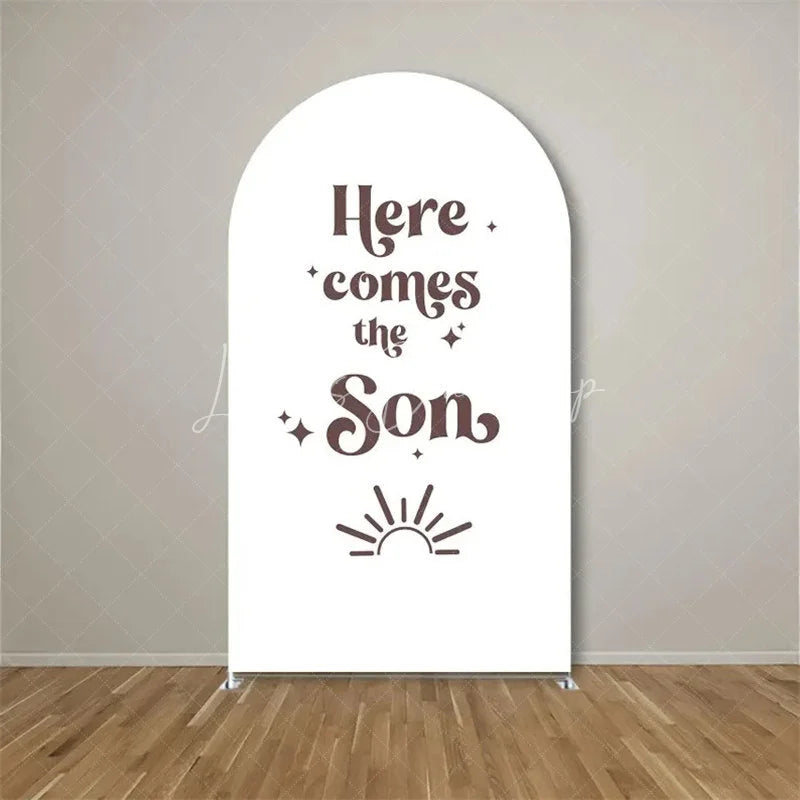 Lofaris Here Comes The Son Arch Backdrop Boho Sun Terracotta Background for Baby Shower