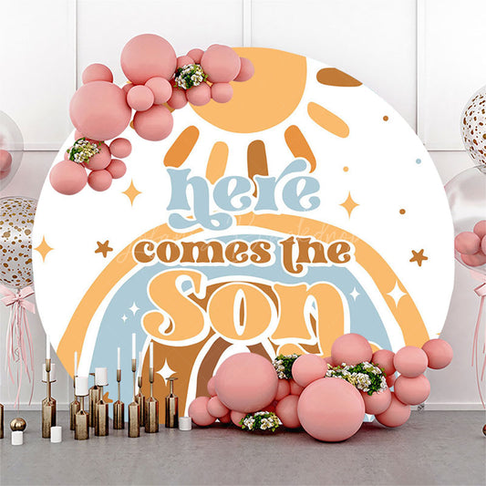 Lofaris Here Comes The Son Rainbow Round Baby Shower Backdrop