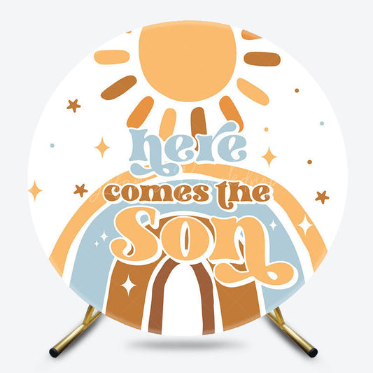 Lofaris Here Comes The Son Rainbow Round Baby Shower Backdrop