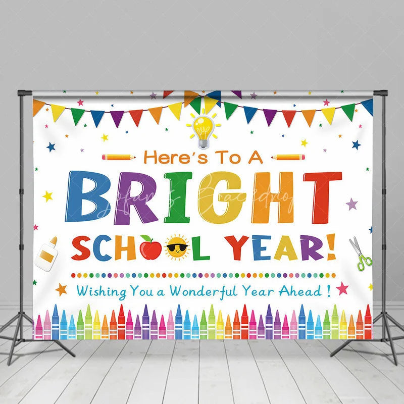 Lofaris Here’s To A Bright School Year Backdrop Colorful Pencils Crayons Apple First Day of Party
