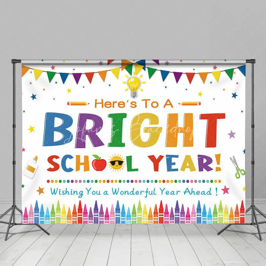 Lofaris Here’s To A Bright School Year Backdrop Colorful Pencils Crayons Apple First Day of Party