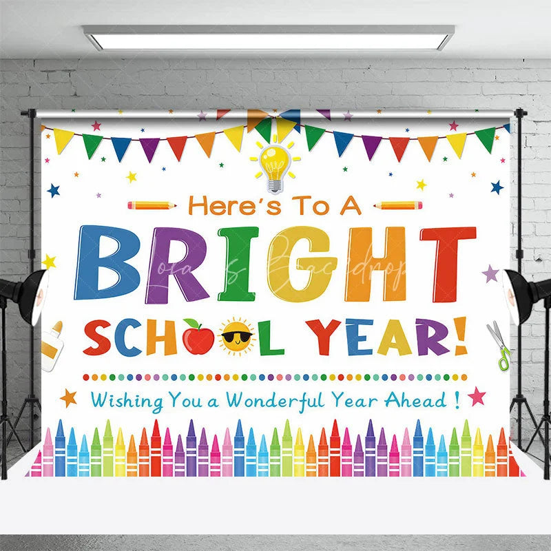 Lofaris Here’s To A Bright School Year Backdrop Colorful Pencils Crayons Apple First Day of Party