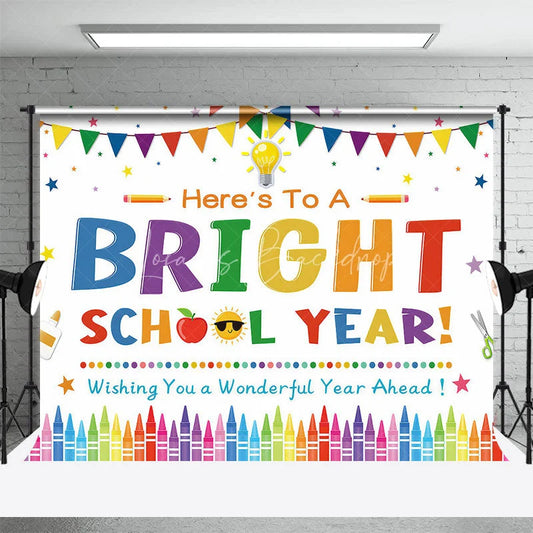 Lofaris Here’s To A Bright School Year Backdrop Colorful Pencils Crayons Apple First Day of Party