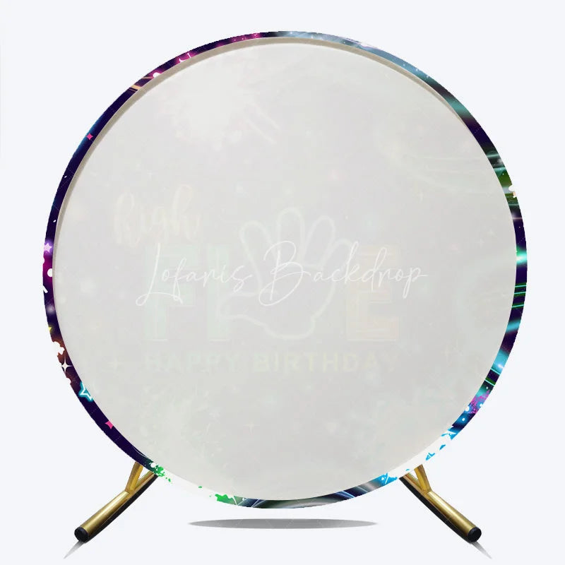 Lofaris High Five Happy Birthday Round Backdrop Neon Glow Party 5th Paint Splatter Photo Booth Props