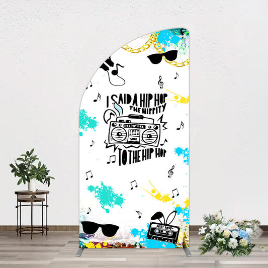 Lofaris Hip Hop Sunglasses Note Gold Necklace Half Moon Arch Backdrop