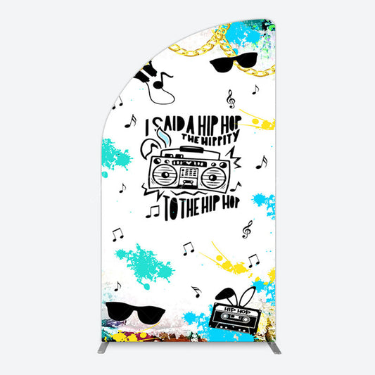 Lofaris Hip Hop Sunglasses Note Gold Necklace Half Moon Arch Backdrop