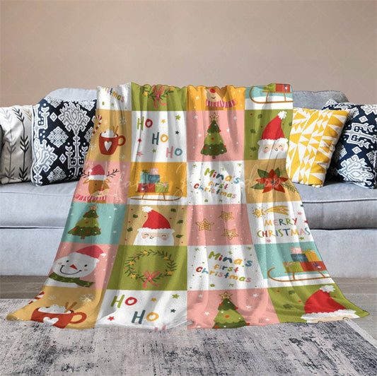 Lofaris Ho Deer Cartoon Pattern Christmas Name Blanket