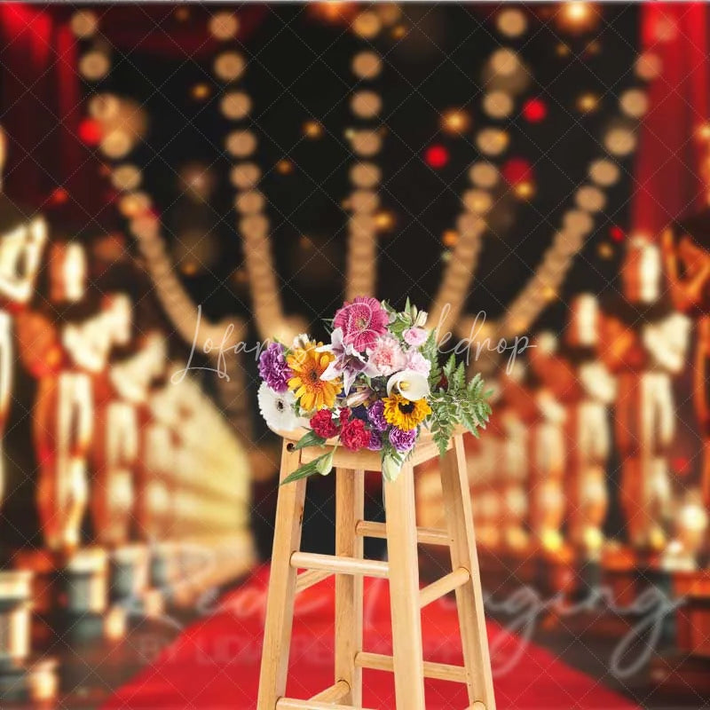 Lofaris Hollywood Awards Night Photography Backdrop Red Carpet Golden Statues Event Background VIP Movie Star Party Prop