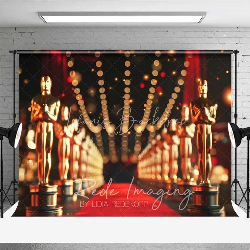 Lofaris Hollywood Awards Night Photography Backdrop Red Carpet Golden Statues Event Background VIP Movie Star Party Prop