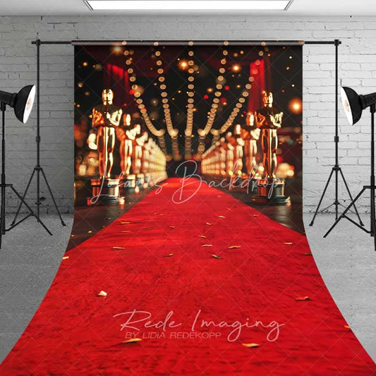 Lofaris Hollywood Awards Night Sweep Backdrop Red Carpet Golden Statues Photography Floor Mat VIP Party Decoration