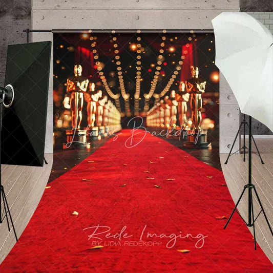 Lofaris Hollywood Awards Night Sweep Backdrop Red Carpet Golden Statues Photography Floor Mat VIP Party Decoration
