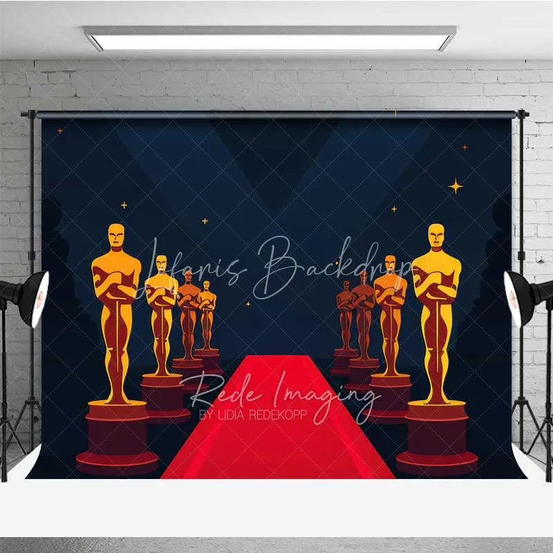 Lofaris Hollywood Movie Night Photography Backdrop Red Carpet Golden Statue Awards Party Decoration VIP Ceremony Photo Background