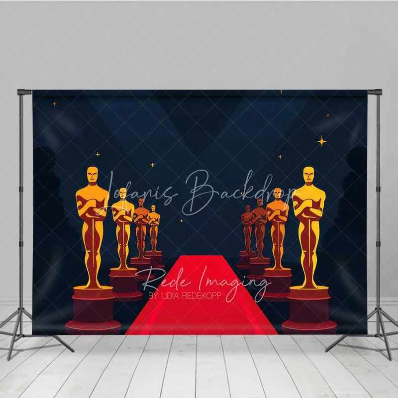Lofaris Hollywood Movie Night Photography Backdrop Red Carpet Golden Statue Awards Party Decoration VIP Ceremony Photo Background