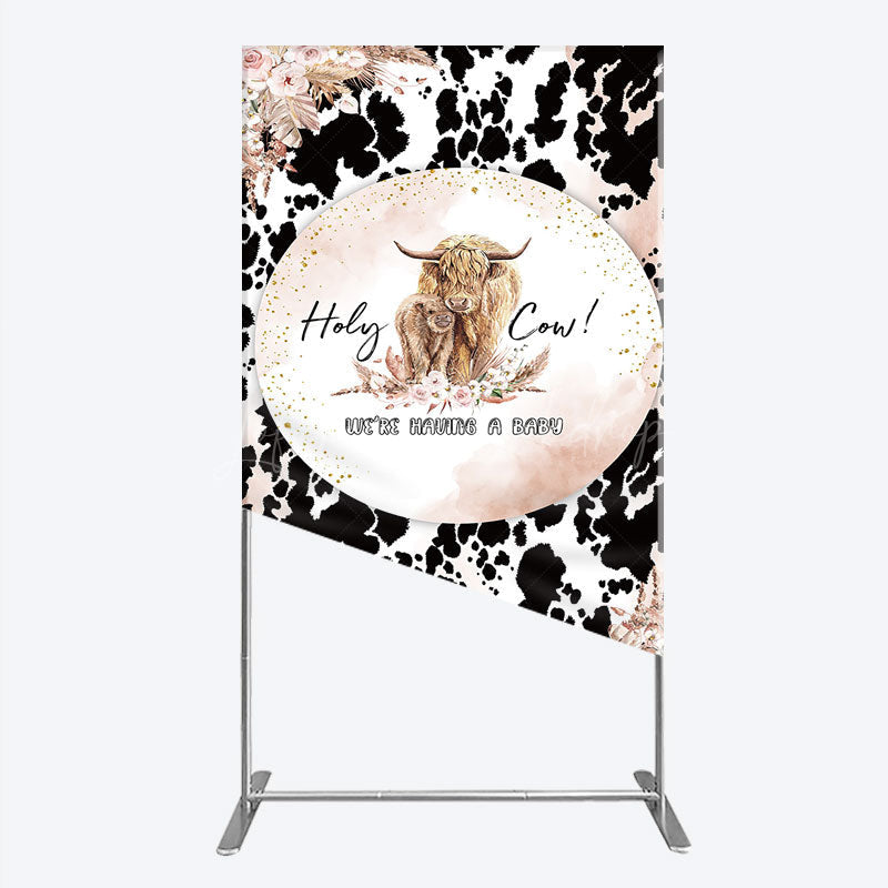 Lofaris Holy Cow We’re Having a Baby Rectangle Backdrop Boho Highland Theme Pampas Grass Shower Party Decor