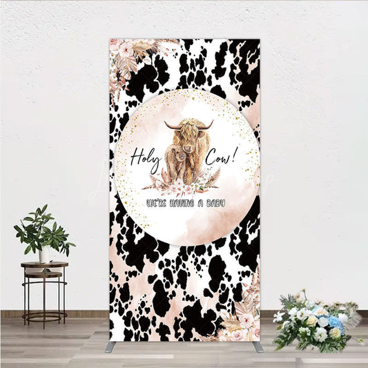 Lofaris Holy Cow We’re Having a Baby Rectangle Backdrop Boho Highland Theme Pampas Grass Shower Party Decor