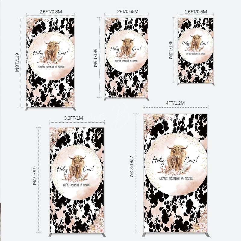 Lofaris Holy Cow We’re Having a Baby Rectangle Backdrop Boho Highland Theme Pampas Grass Shower Party Decor