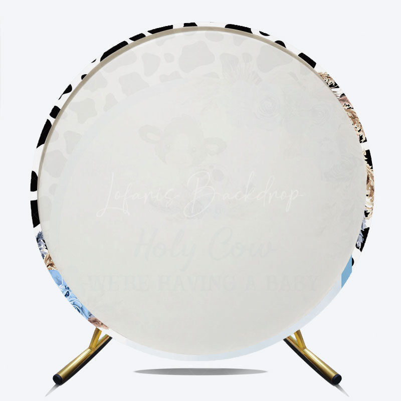 Lofaris Holy Cow We’re Having a Baby Round Backdrop Blue Floral Farm Animal Theme Boy Shower Party Decor