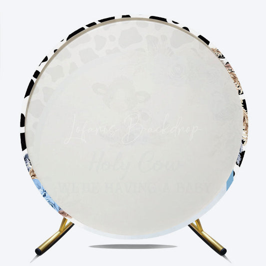 Lofaris Holy Cow We’re Having a Baby Round Backdrop Blue Floral Farm Animal Theme Boy Shower Party Decor