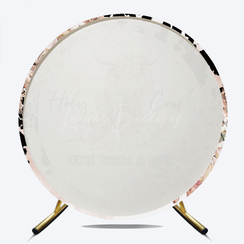 Lofaris Holy Cow We’re Having a Baby Round Backdrop Boho Highland Theme Pampas Grass Shower Party Decor