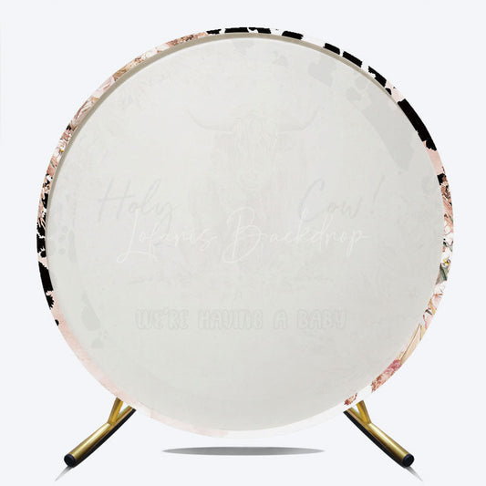 Lofaris Holy Cow We’re Having a Baby Round Backdrop Boho Highland Theme Pampas Grass Shower Party Decor