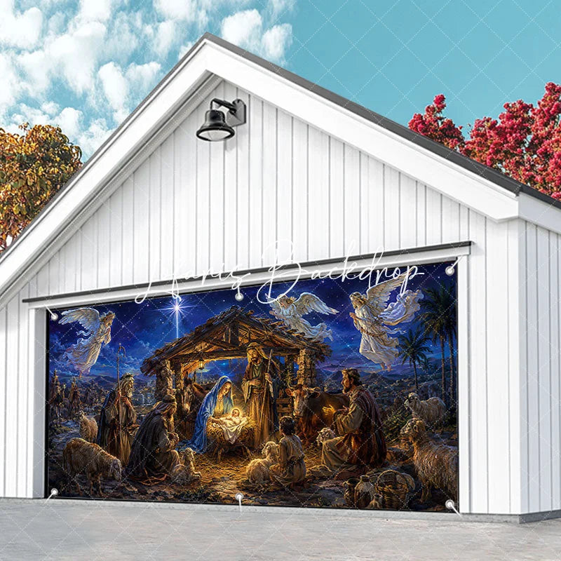 Lofaris Holy Family Nativity Scene Christmas Garage Door Banner with Angels and Wise Men Religious Holiday Decor