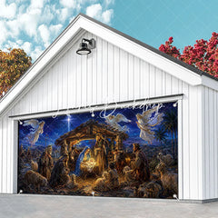Lofaris Holy Family Nativity Scene Christmas Garage Door Banner with Angels and Wise Men Religious Holiday Decor
