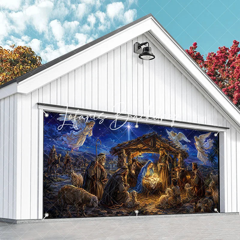 Lofaris Holy Family Nativity Scene Christmas Garage Door Banner with Angels and Wise Men Religious Holiday Decor