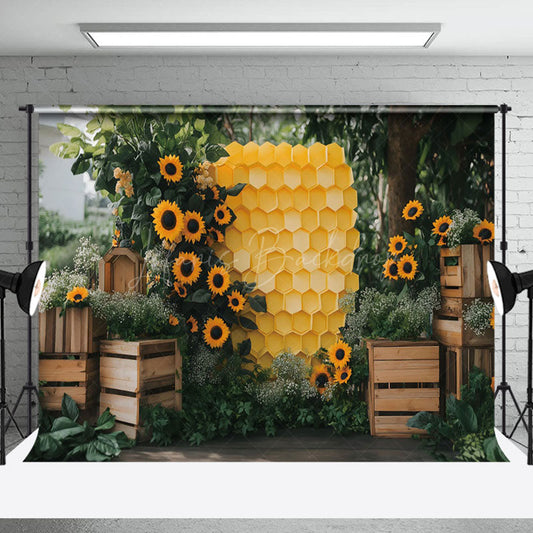 Lofaris Honeycomb Sunflower Plant Leaves Spring Backdrop