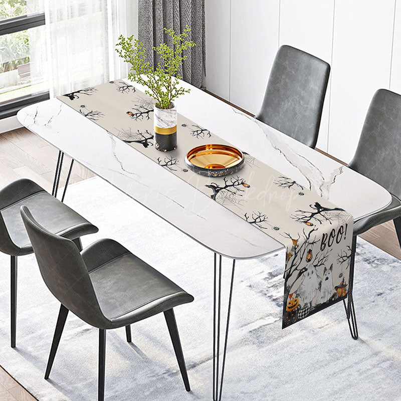 Lofaris Horror Night Halloween Table Runner Spooky Boo with Jack O’ Lantern Scary Haunted House Party Decoration