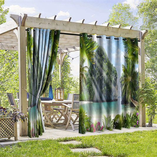 Lofaris Hot Beach Plant Waterproof Printed Outdoor Curtains